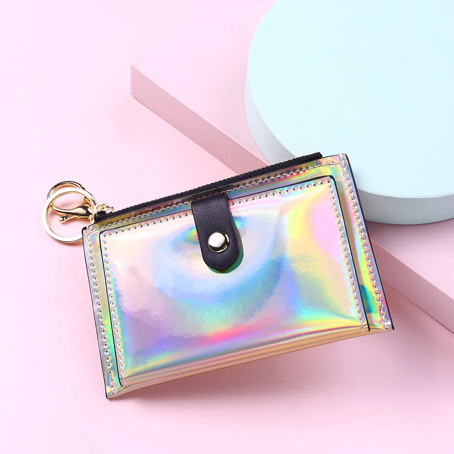 2022 New Fashion Transparent Wallet Women Short PVC Clear Korean Holographic Card Holder Female Cute Purse Coin Bags Wallets for kid  Wallets