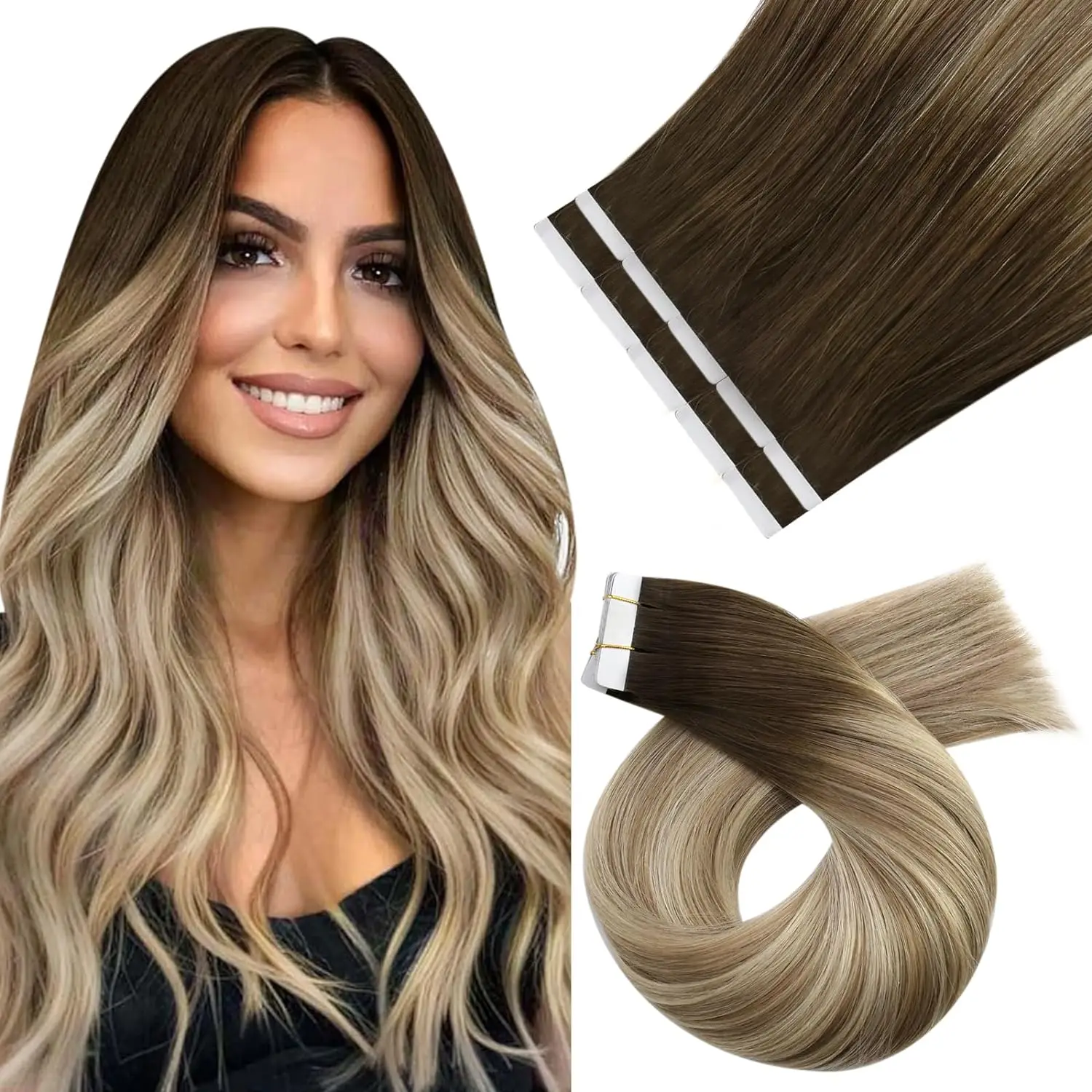 Moresoo Tape in Hair Extensions 25G/50G 100% Real Human Hair Salon Quality Invisible Hair Natural Remy PU Skin Weft Tape in Hair