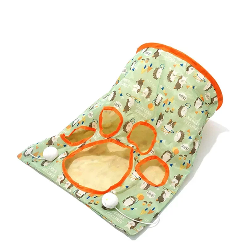 Cat Toys Drilling Bag Teaser Cat Stick Collapsible Tunnel Rattling Paper Chewable Hairball Toys