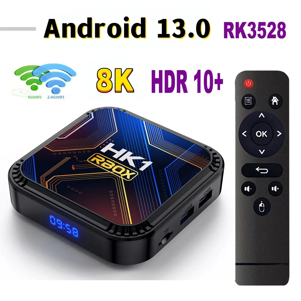 

HK1 RBOX K8S Android 13 Set Top Box RK3528 64GB 32GB 16GB 2.4G 5G WIFI BT 5.0 8K Vedio Decoding Media Player Set Top Receiver