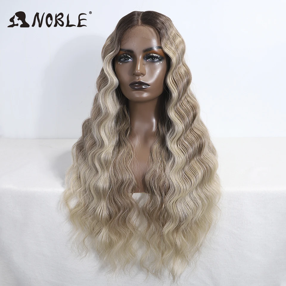 28 Inch Lace Front Wig Wavy Body Wavy Lace Part for Women Brown synthetic