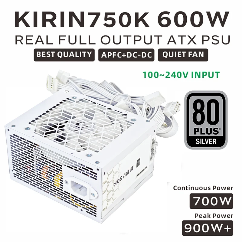 METALFISH KIRIN750K 흰색 섀시 전원 공급 장치 ATX-600W 700W 80PLUS 실버 PSU 지원 ATX3.0 700W 옵션 전체 모듈 100-240V