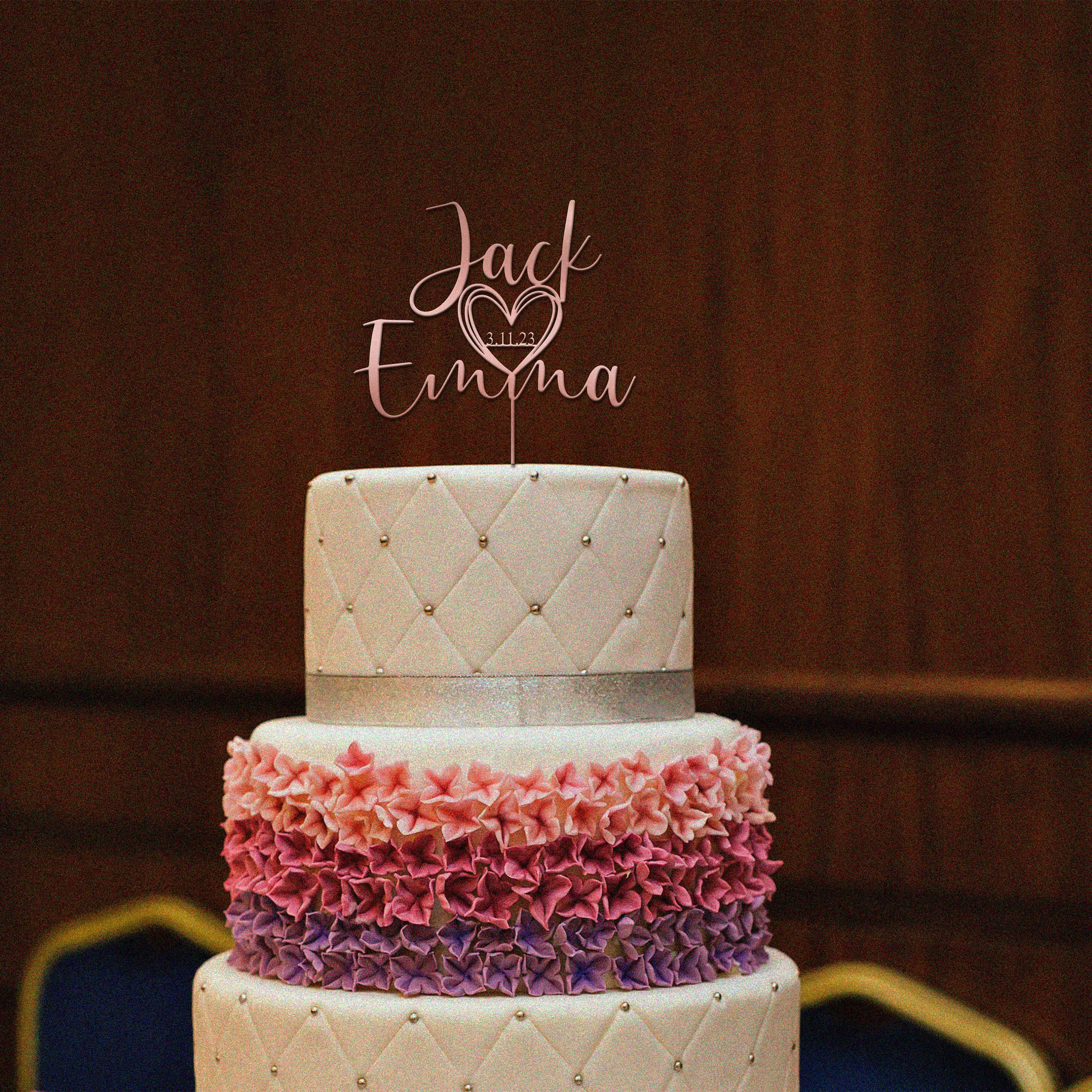 Wedding Cake Topper Personalized Custom Script Acrylic with Date for Rustic Party