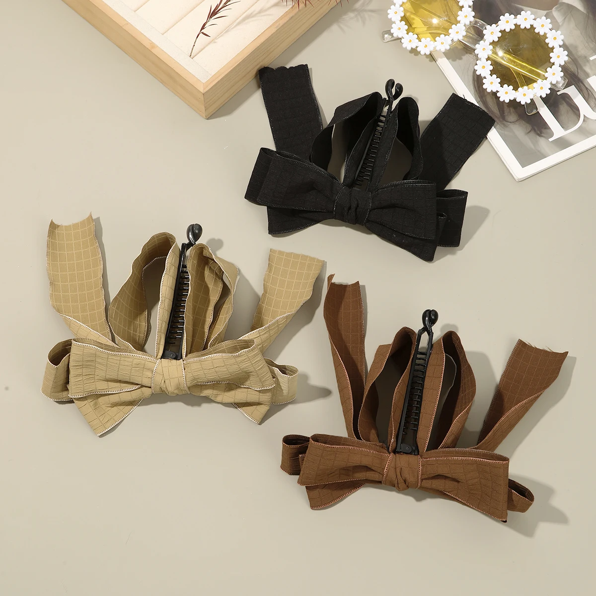 Korean Bow Ribbon Hair Clip for Women Girls Elegant Banana Gripper Ponytail Clips Twist Clip Headwear Fashion Hair Accessories