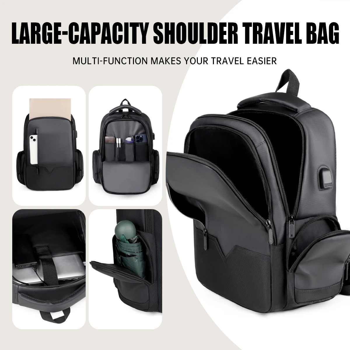 Backpack Men's Casual Large-Capacity Travel Bag Computer Backpack Junior High School and High School College Student Bag Lightweight Commuting Boarding Storage