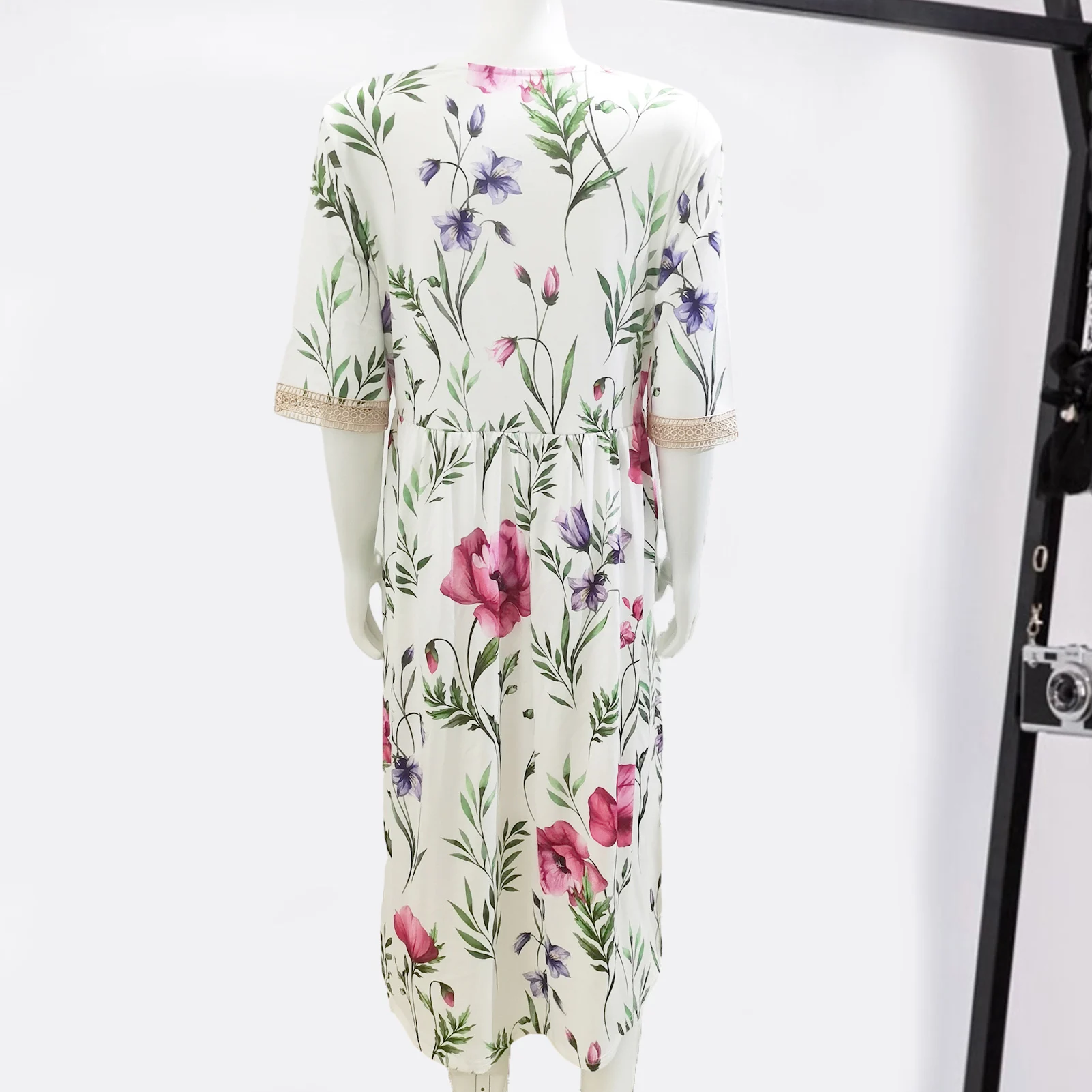 Sb00cec9e8acc4b5384922335a45edd16U Fashion Elegant Casual Dress Woman Short Sleeve Loose Dress Woman Temperament Holiday Printed Dresses Mallzona