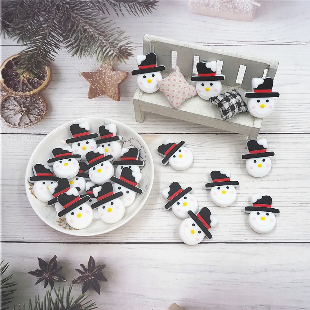 10pcs Mini Christmas Series Snowman Silicone Beads Gift DIY Pacifier  Necklace Accessories Baby Toys