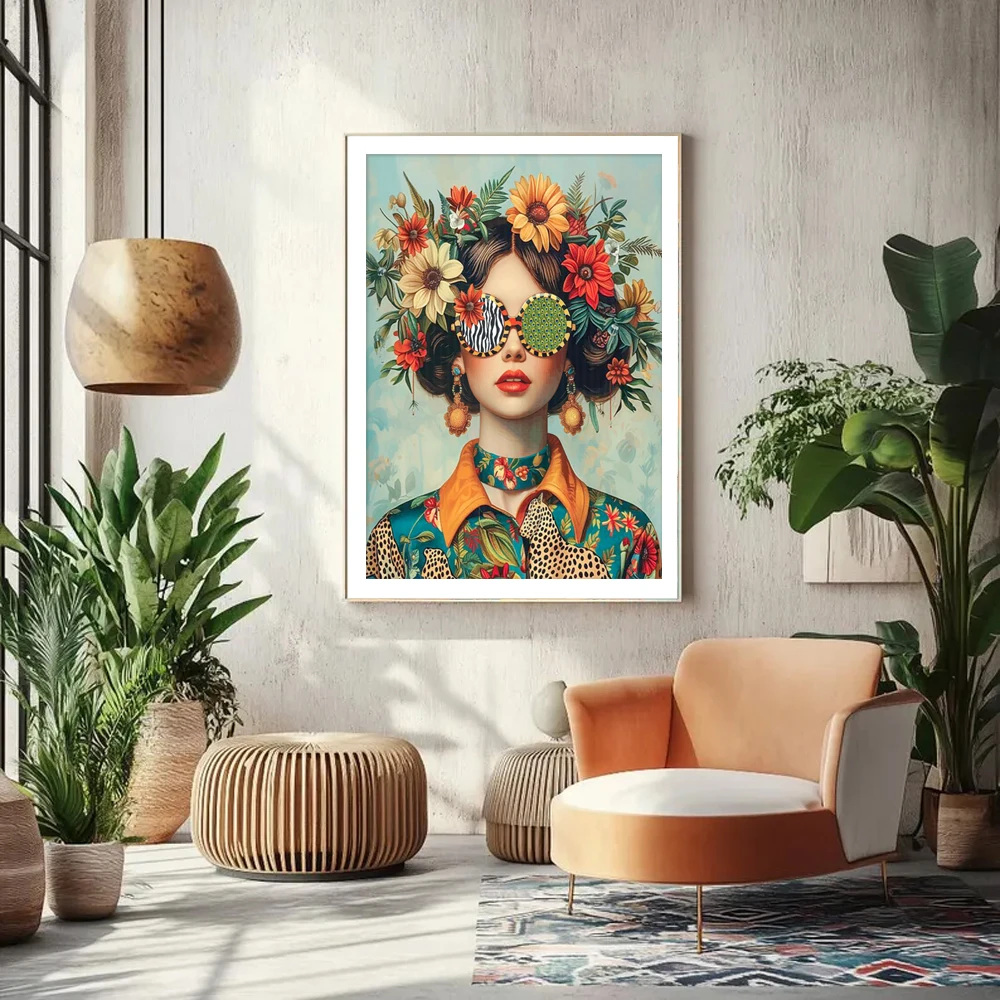 Full Square Round Diamond Painting Beautiful Woman With Glasses Flower Diamond Mosaic Embroidery Rhinestones Cross Stitch Art view 2