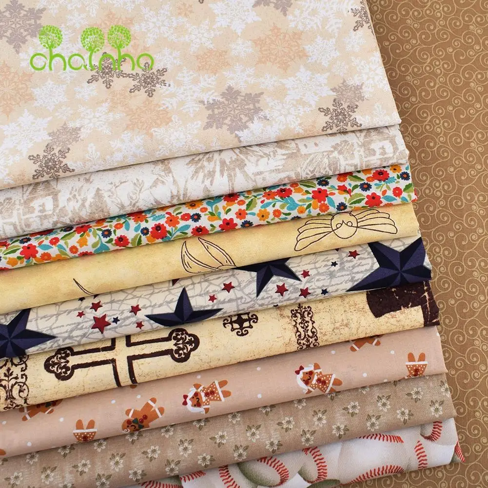 Chainho,Printed Plain Weave Cotton Fabric,Handmade DIY Quilting Sewing Material,Patchwork Cloth,Khaki Color,20x25cm/Piece,15CD39