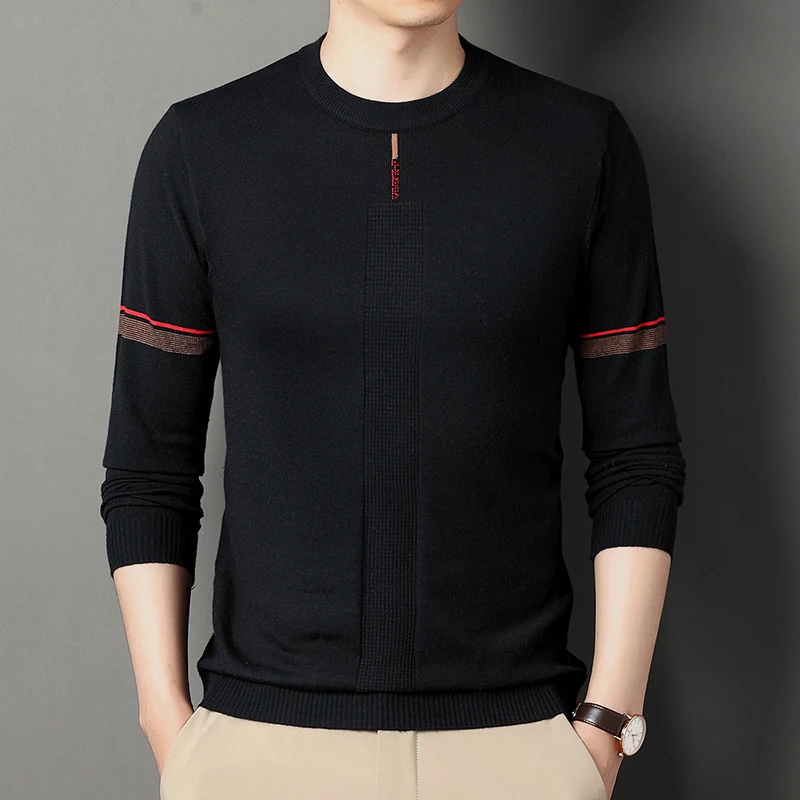 

New Men's Fashion Casual Long-sleeved Knitted Slim Sweater Pullover Jacquard Comfortable Warm Tops