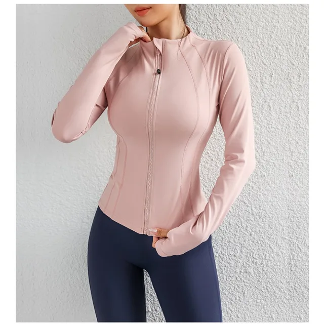Quick Dry Stand Up Collar Fitness Jacket For Women Slim-Fit Zipper Yoga Wear Long Sleeve Breathable Running Sports Cycling Top