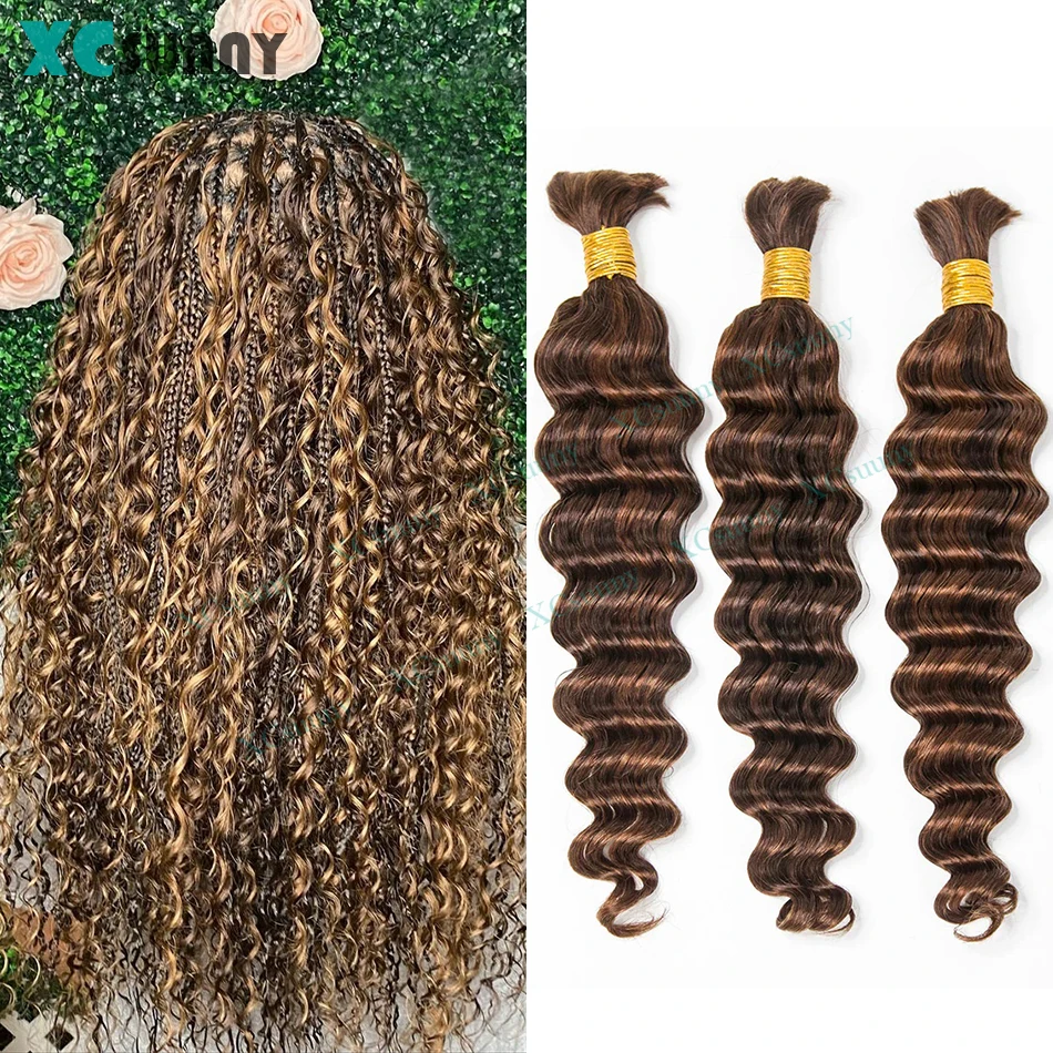 Bulk Human Hair For Braiding 4 27 30 Deep Wave Human Braiding Hair Bundles For Boho Braids Curly Human Hair Extensions No Weft 1