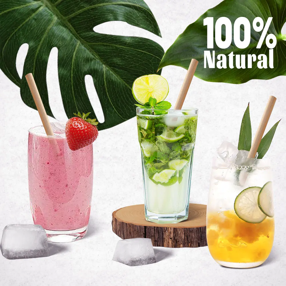 

12PCS Disposable Straws Natural Bamboo Eco-friendly Drinking Straws Reusable Individually Paper Wrapped BIODEGRADABLE ALTERNATIV