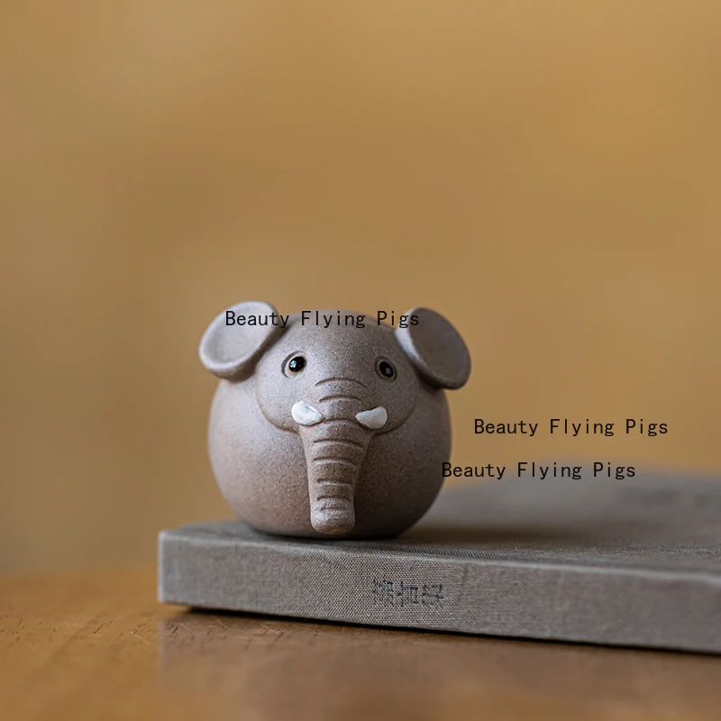 Yixing Semi Handmade Purple Clay Tea Pet Cute Elephant Tea Room Boutique Ornaments Tea Set Accessories Kawaii Decor Figurines