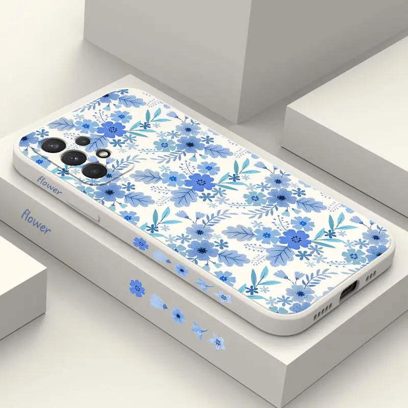 Elegant Blue Floral Silicone Phone Case - Chic and Durable Design