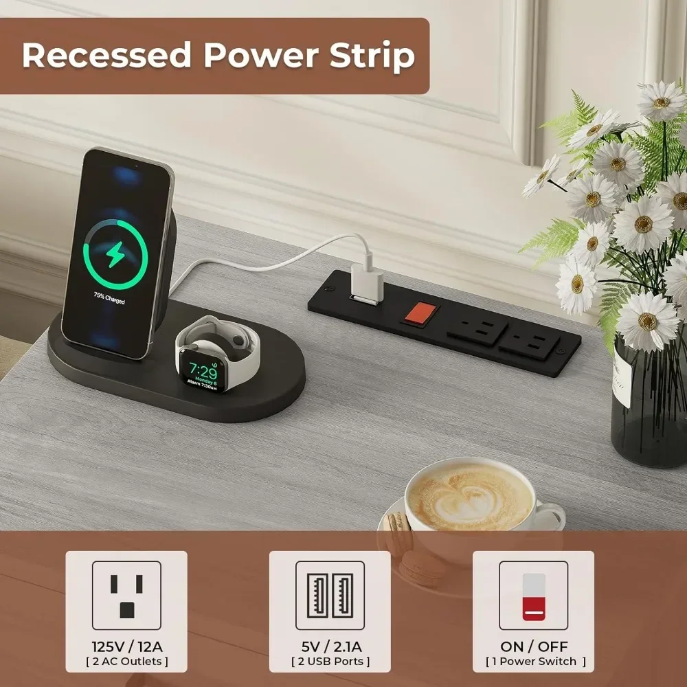 Bedside Table 2-piece Set with Charging Station and Drawers for Bedroom nightstands set