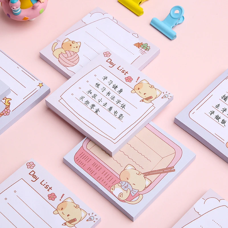 Japan Cute Cat Sticky Notes Set Kawaii Memo Pads Post Notepads Back to School Stationery Check List To Do Shopping Planner Tab
