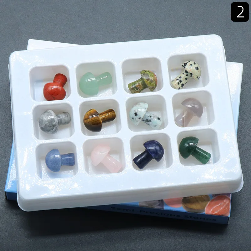 2CM Mini Mushroom Statue Natural Stones Carved Ornament Rose Quartz Healing Crystal Gift Room Ornament Fish Tank Decoration