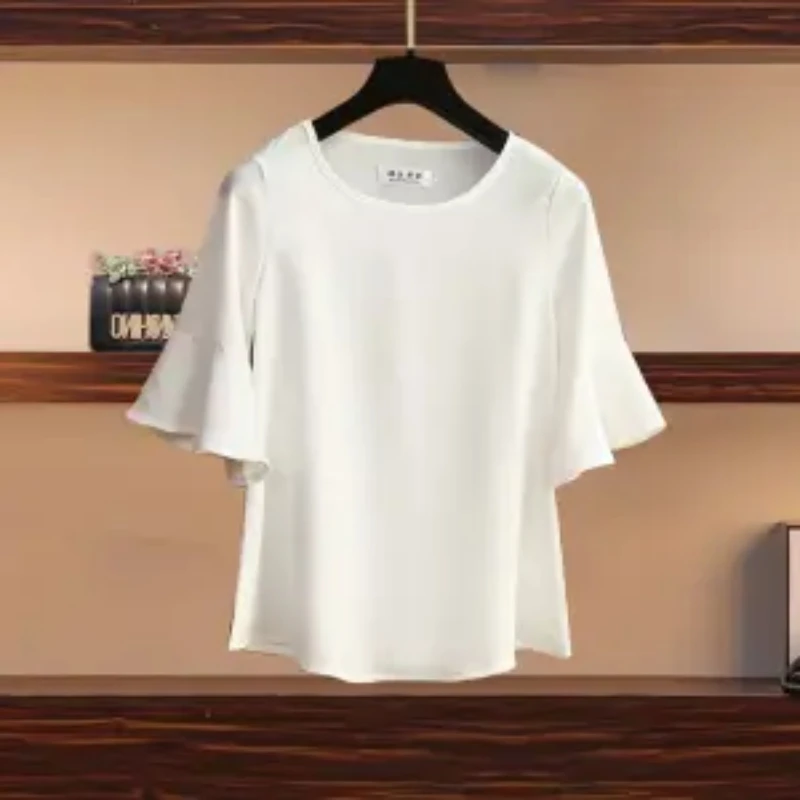 

Fashion Brand 2024 Blouses Summer Eu Fashion Brand O-neck Solid Color Chiffon Loose Casual Women's Clothing Blusas Mujer De Moda