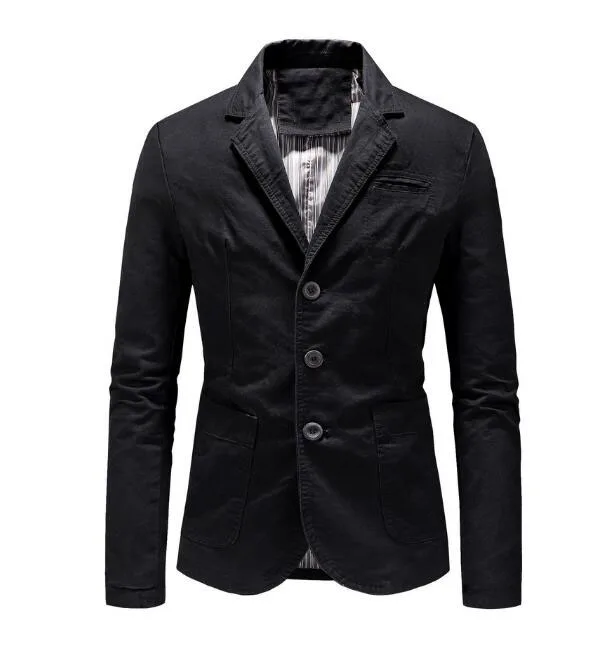 

New Men's Solid Color Long Sleeves Dress Formal Cotton Blend Fashion Slim Fit Three Button Suit Jacket Coat ABB419