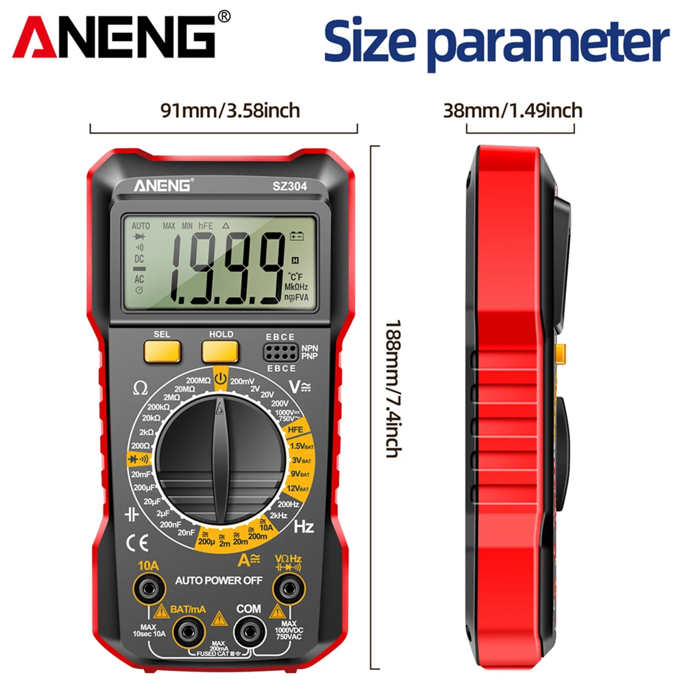 Digital Multimeter ANENG SZ304 Digital Multimeter Large Screen Voltage Detector Voltage Resistance Meter Multifunctional Handheld Electrical Tools