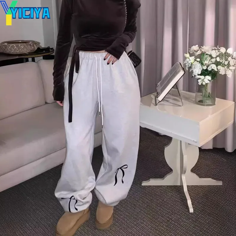 

YICIYA y2k style Bow knot Pants gray Sweatpants Women Full Length baggy pant high street New outfits casual trousers 2024 summer