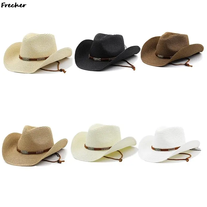 Sombrero de vaquero occidental para hombre, para el sol sombrero de paja, Retro, para playa, vacaciones de verano, viaje, Fedora, protección UV