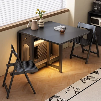 solid wood extendable folding dining table black retro square space saving desk with wheels for small space furniture jt40