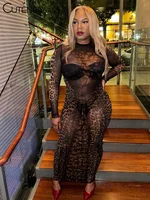 Cutenew Leopard Mesh Sexy Women Dresses Stunning Coquette Full Sleeve O-neck Sexy Sheer Long Vestidos Female Midnight Clubwear