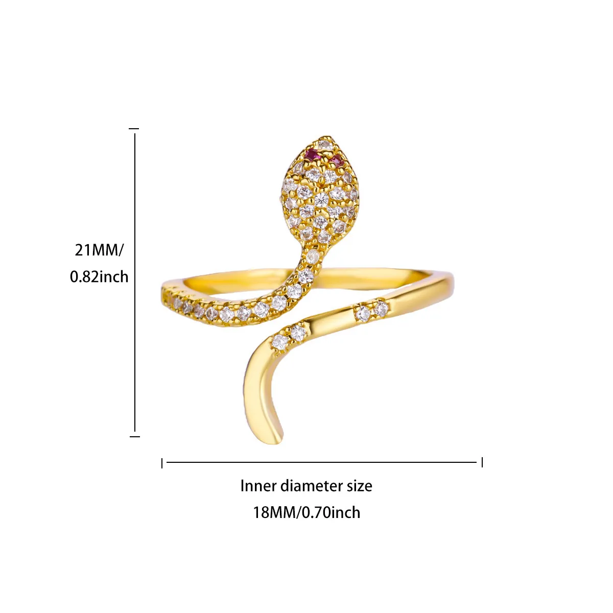 Zircon Snake Rings Gold Color Stainless Steel