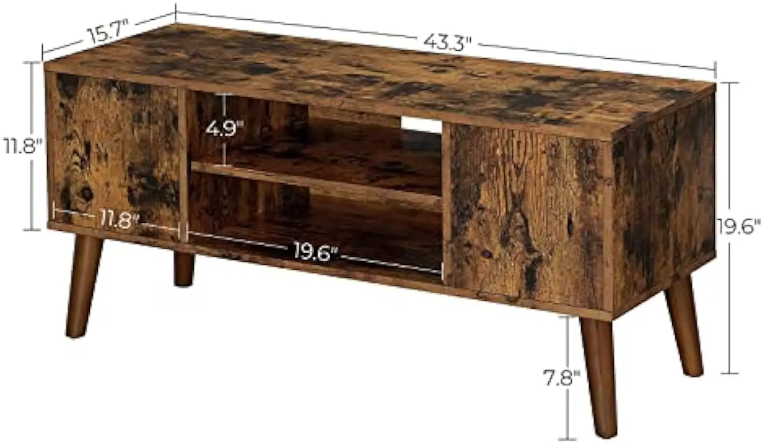 Retro TV Stand, Mid-Century Modern, Console Table, Entertainment Center, Storage Shelf & Cabinet, Living Room, Rustic Brown