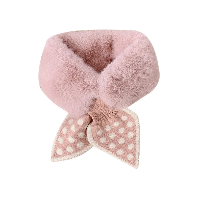 Fashion Children Girl Artificial Leather Winter Sweet Scarf Plush Polka Dot Kids Korean Girl Knit Scarf For Baby