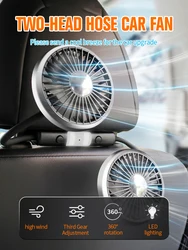 Dual Head Car Clip Fan With Led Light 360 Degree Rotatable Car Cooler Fan Low Noise Cooling Fans Car Electrical Appliances