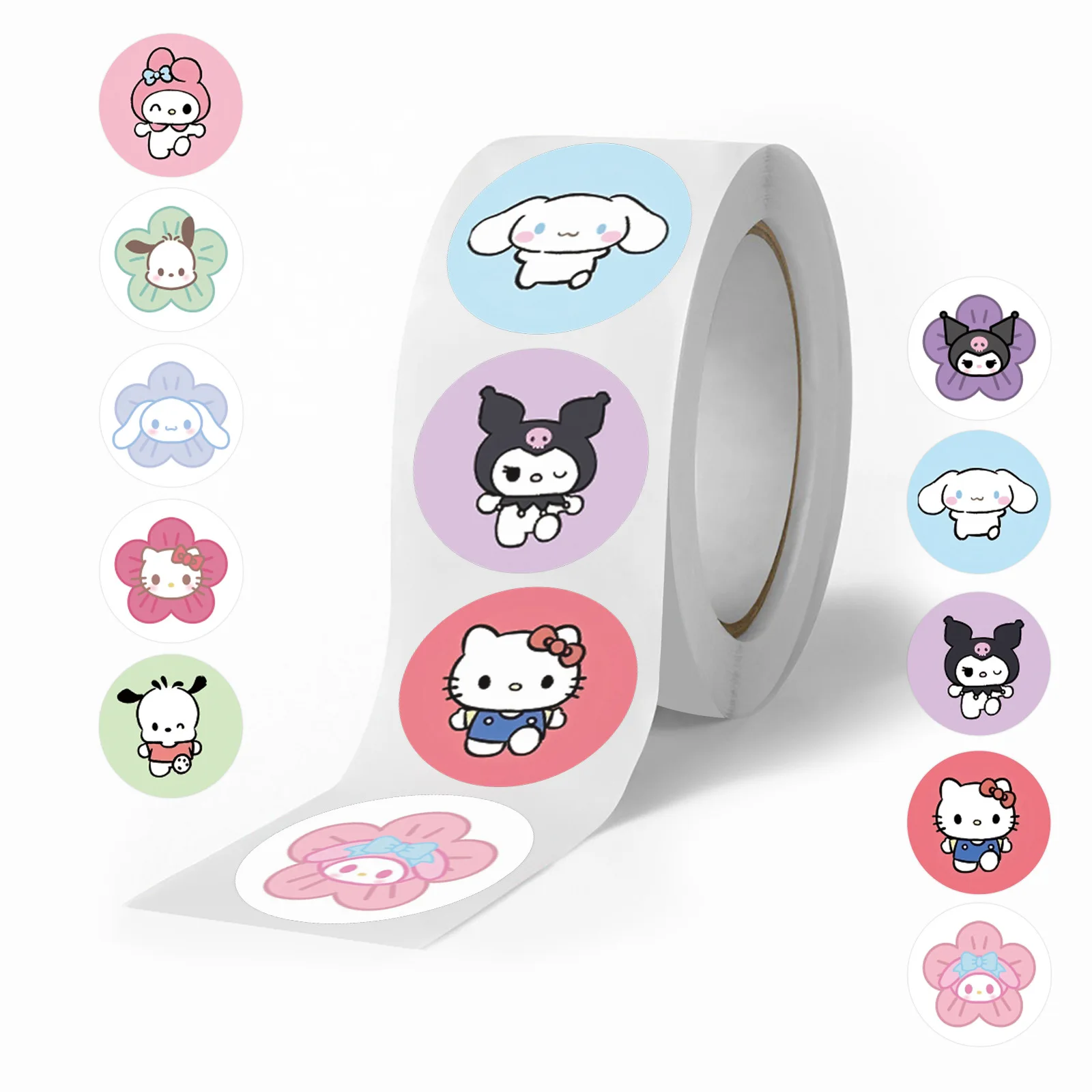500Pcs/Roll 귀여운 산리오 헬로 키티 멜로디 롤 스티커 DIY 장식 낙서 가방 휴대 전화 케이스 스케이트 보드 어린이 장난감