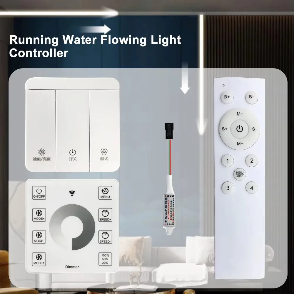 Touch wireless panel switch running water LED light RF controller 3-key 12-key remote control monochrome strip