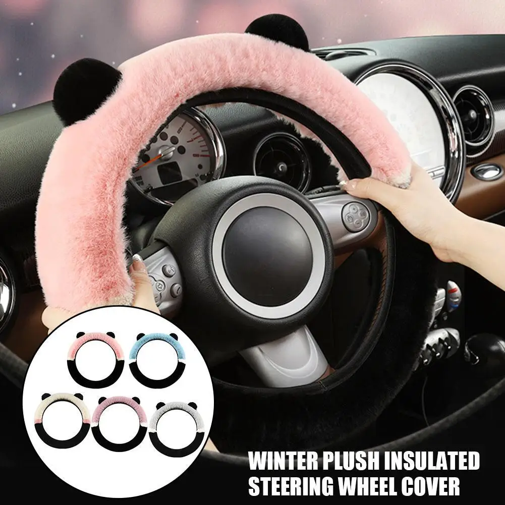 

Winter Car Steering Wheel Cover 38cm Warm Soft Plush Cartoon Bear Ear Car Wheel Cover Anti-Skid Handle Cover Car Accessories