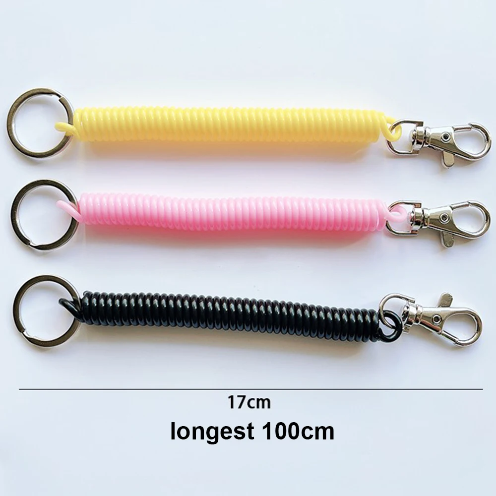 6-Pack Retractable Spiral Wrist Coil Keychain - Stretchable Lanyard With Lobster Clasp For Keys, ID Cards, Tools (Black)