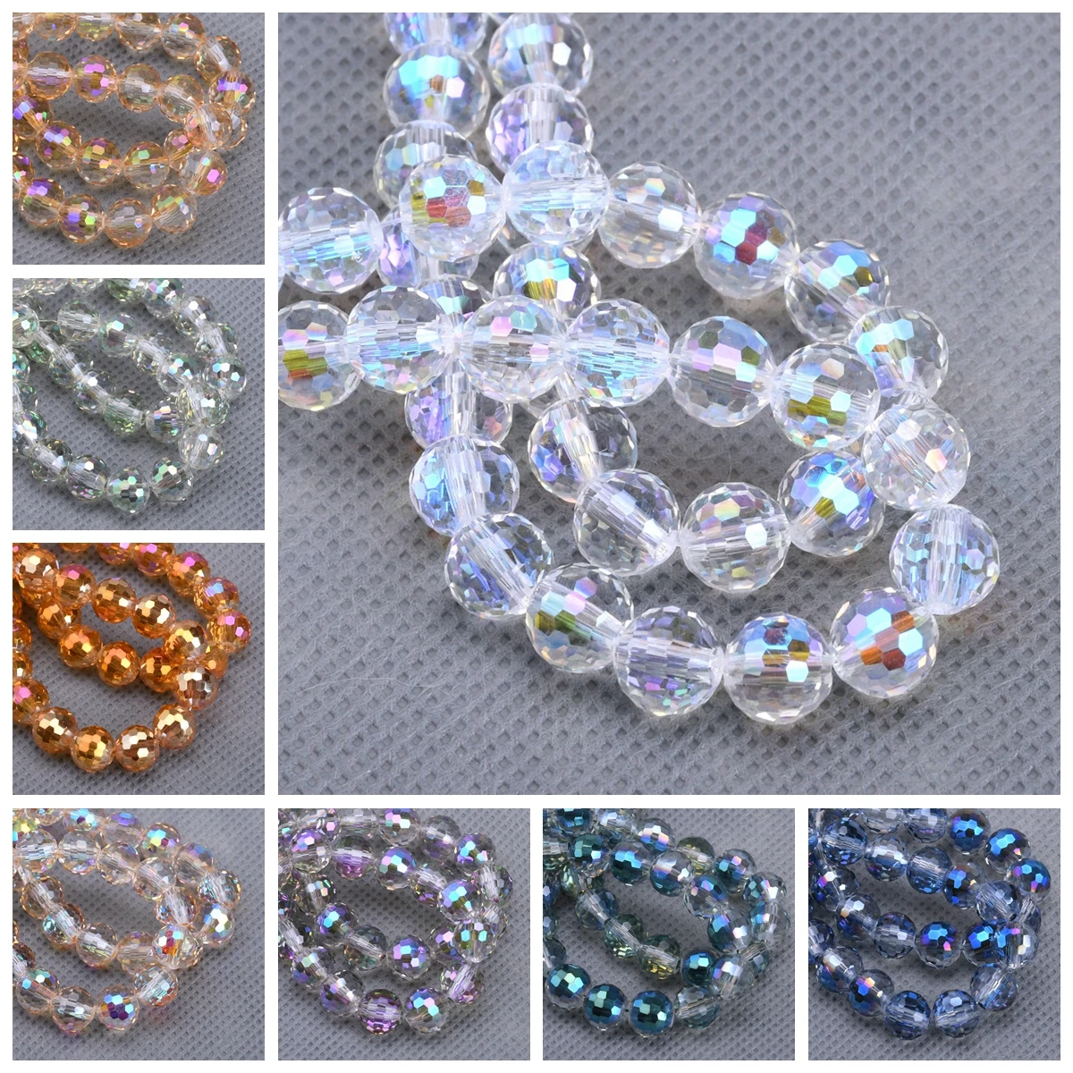 30pcs Shiny Colorful Round 96 Facets 8mm Faceted Crystal Glass Loose Spacer Beads Wholesale Bulk Lot For Jewelry Making Findings