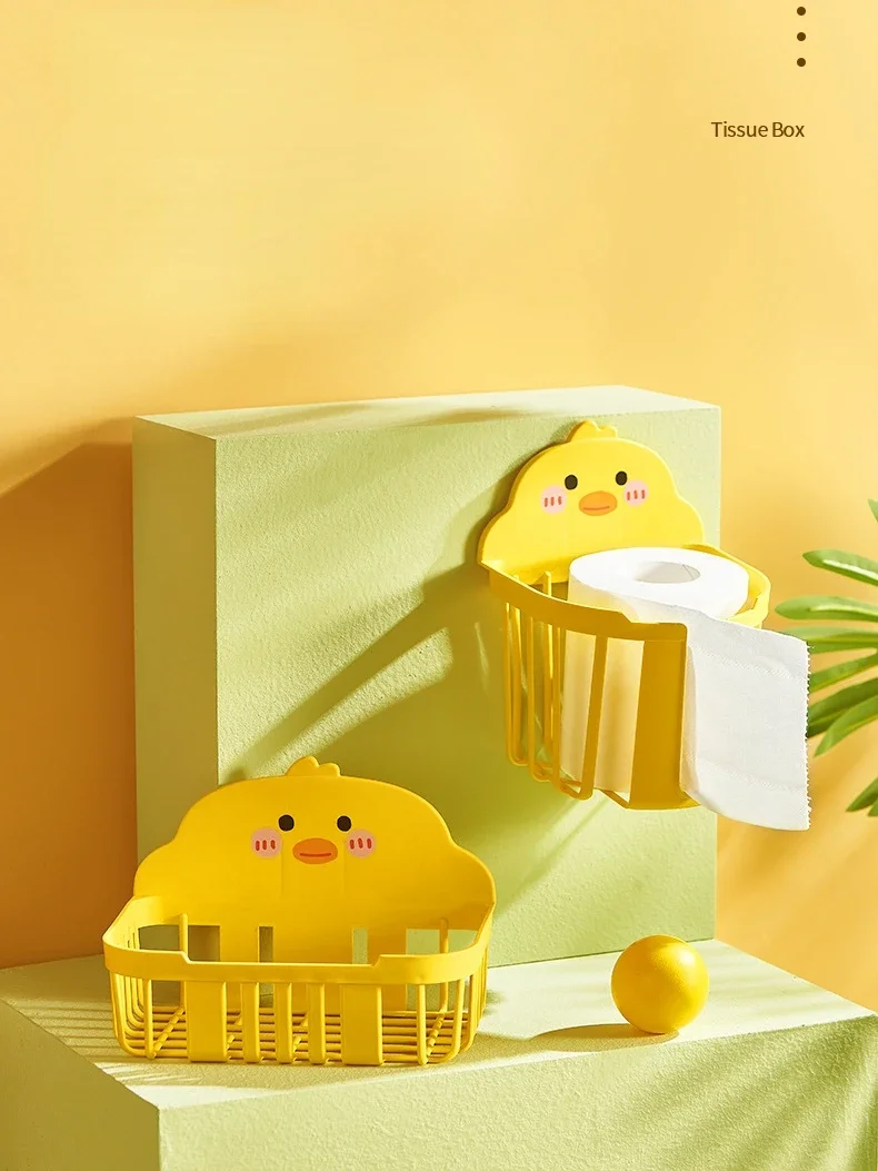 

Yellow duck tissue box non-trace paste paper box wall hanging paper towel holder Simple plastic toilet tissue box