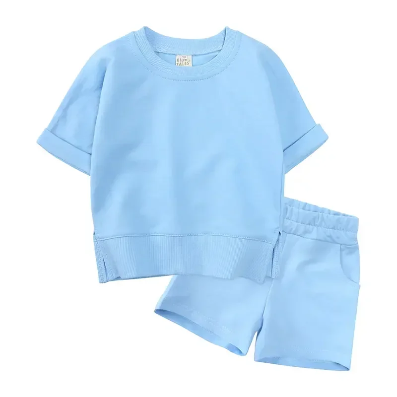 Fashion Kids Boutique Clothes Cotton Solid Color Short Sleeve Tops Shorts Summer Children Clothing Boys Outfit Set 2-6 Years