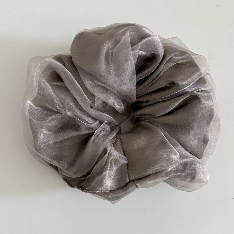 Koreanischen Stil Doppel Layered Elastische Kopf Bands Frauen Organza Satin Scrunchies Einfarbig Pferdeschwanz Halter Elegante Haar Krawatte Seile – Detail 12