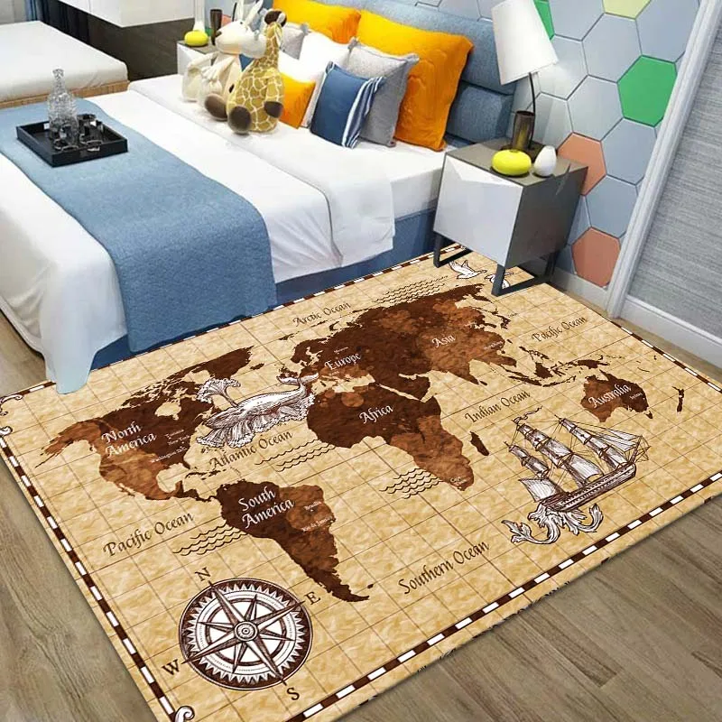 15 Sizes Retro Treasure Map Area Rug Carpet for Living Room Bedroom Children Play Mat Sofa Chair Home Decor Non-slip Floor Mat