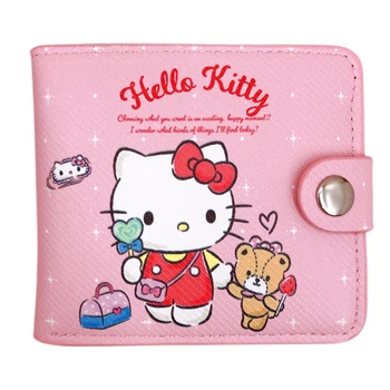 Anime Hello Kitty Bag My Cinnamoroll Kuromi Melody Kawaii Coin Purse with Buttons Folding PU Wallet 11cm*9.7cm*2cm 1