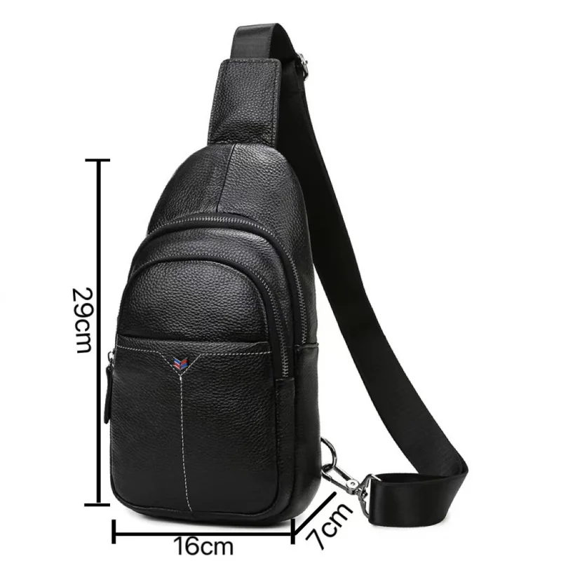 Men's Top Grain Leather Chest Crossbody Bag Fashion Casual Shoulder Bag Multi Functional Phone Pouch