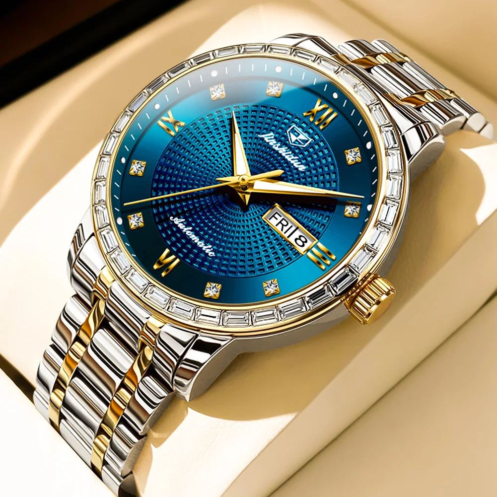 JSDUN Men's Watch Top Quality Authentic Luxury Diamond Automatic Mechanical Watch Classic Dual Calendar Waterproof Men's Watch vansvansvans classic authentic authentic vn000ee3wht