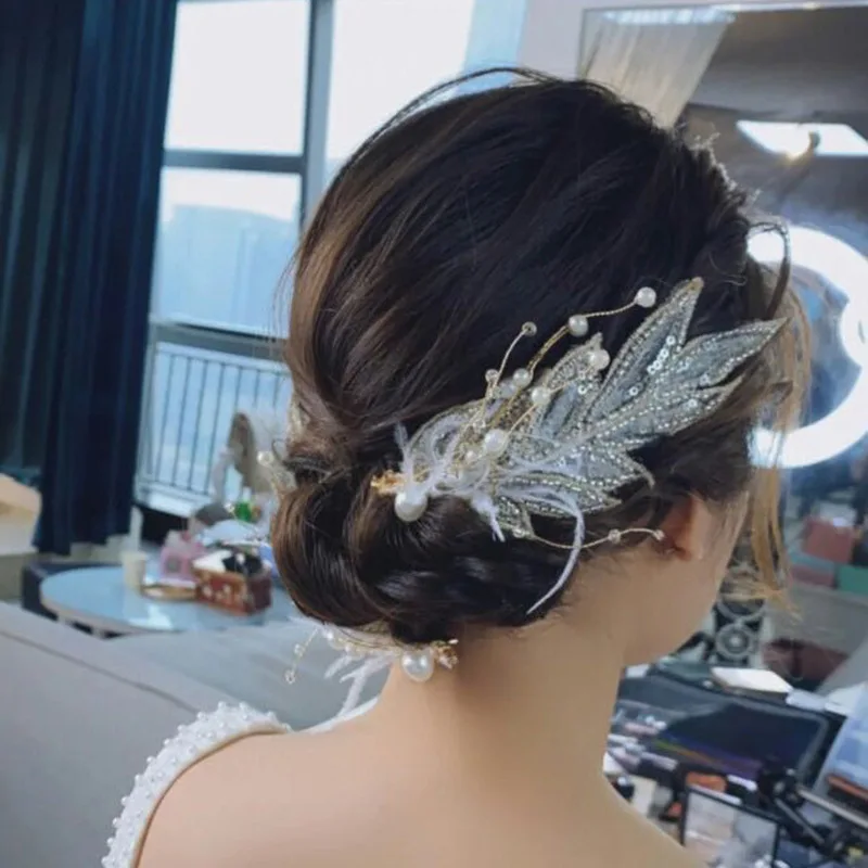 Künstliche Feder Haarband Diademe für Frauen Kristall Perle Stirnband Haar Reifen elegante Hochzeit Haarschmuck Abschluss ball Mädchen Schmuck