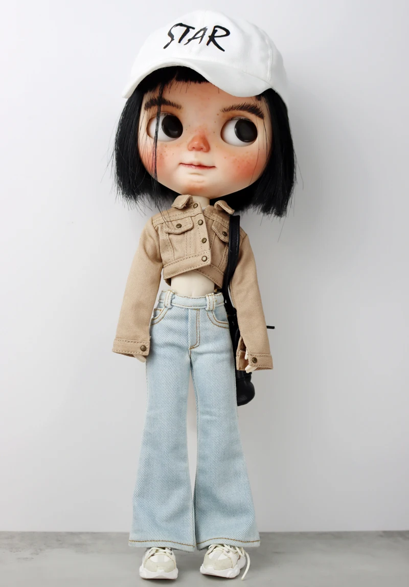 For Blythe Doll Jeans Coat for Ob24 Ob22 Azone Dolls Clothes Denim Jacket
