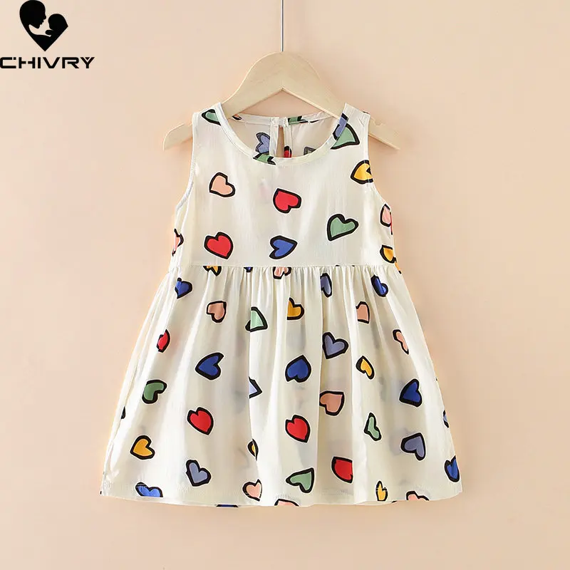 

Summer Dress New 2023 Baby Girls Sleeveless Heart Cartoon Print Thin A-line Beach Sundress Princess Dresses Kids Girls Vestidos