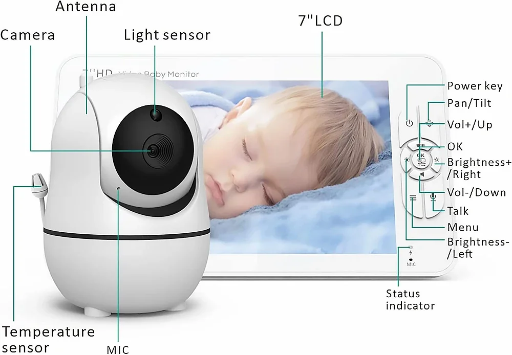 Baby Monitor with 2 Cameras 7" Large Display Audio and Video Surveillance 2-Way Talk 4000mAh Battery Infrared Night Vision VOX Sb00eefac642644eb8b5eb1d5aeb4d60cQ
