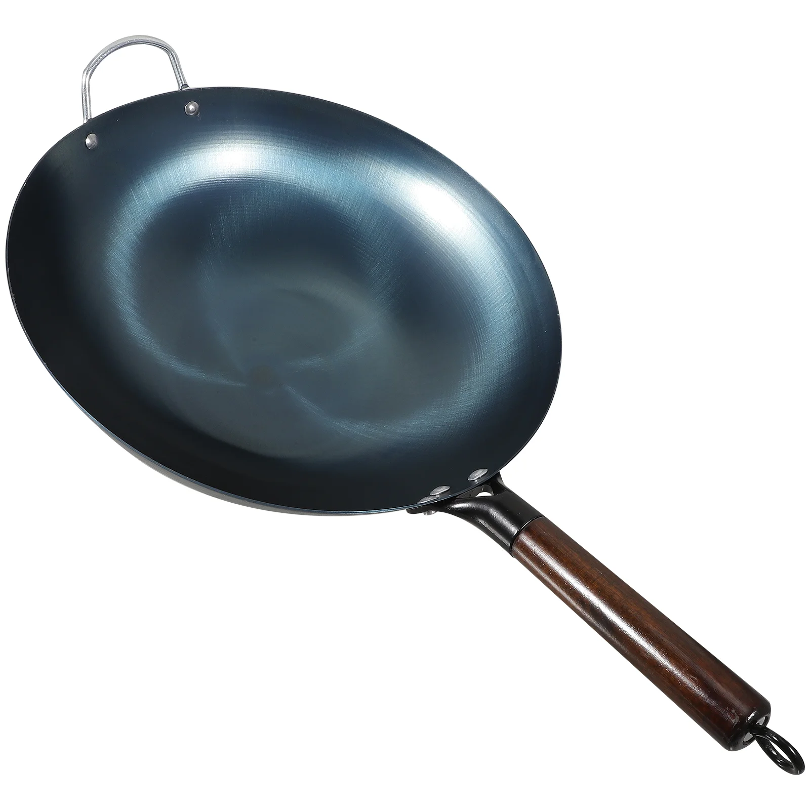 

Traditional Iron Wok Wooden Handle Carbon Steel Wok Stir Fry Pan Non-Stick Iron Frying Pan Flat Bottom Pan Gas Stove Cooking